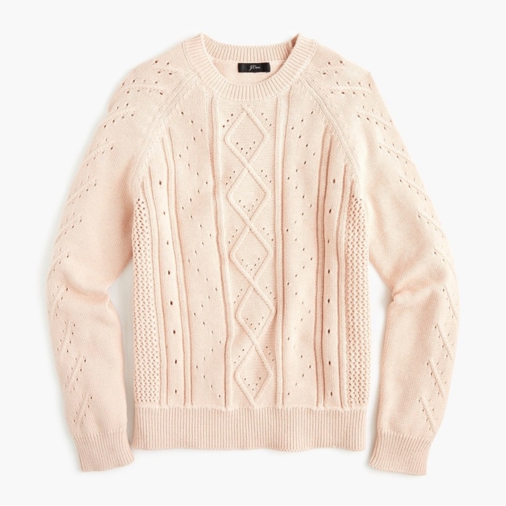 J. Crew Crewneck Cable Pointelle Cotton Sweater